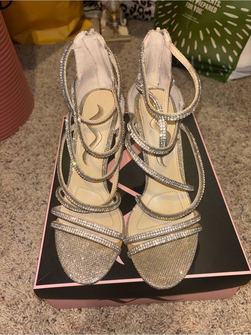 Women's Rhinestone Strappy Sandals - Silver Sparkle